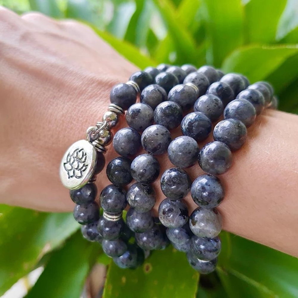 Natural Labradorite 108 Mala Beads Prayer Healing Meditation Bracelet Necklace
